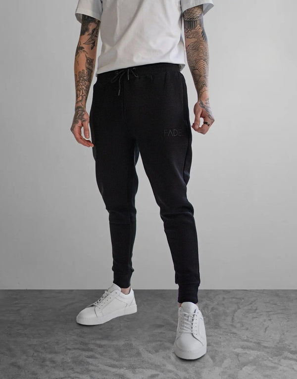 Fade Essential Black Sweatpants: Premium Stretch Cotton, Slim Tapered, Cuffed Comfort