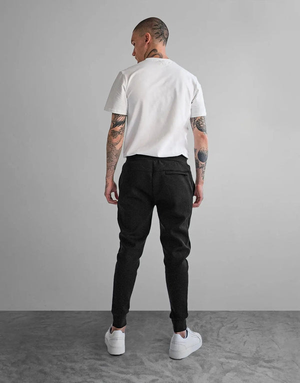 Fade Essential Black Sweatpants: Premium Stretch Cotton, Slim Tapered, Cuffed Comfort