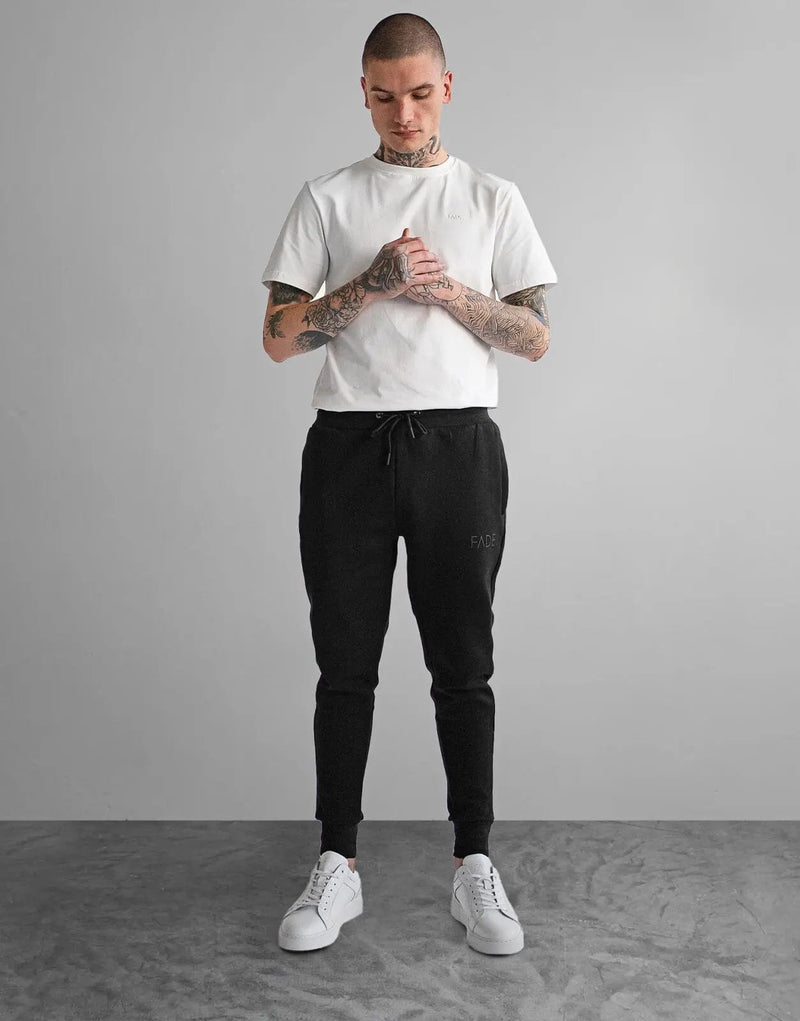 Fade Essential Black Sweatpants: Premium Stretch Cotton, Slim Tapered, Cuffed Comfort