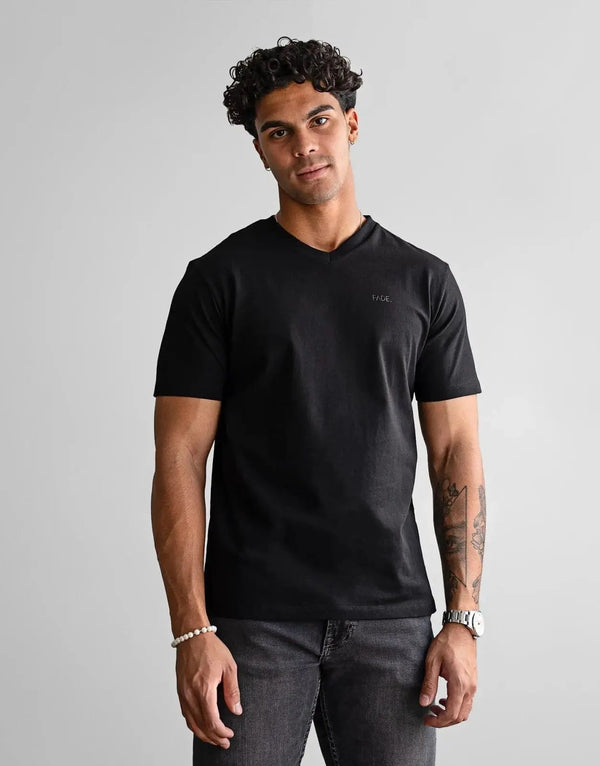 Fade Premium Essential V-Neck Black T-Shirt - Slim Fit Cotton Elastane Comfort
