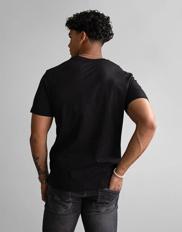 Fade Premium Essential V-Neck Black T-Shirt - Slim Fit Cotton Elastane Comfort