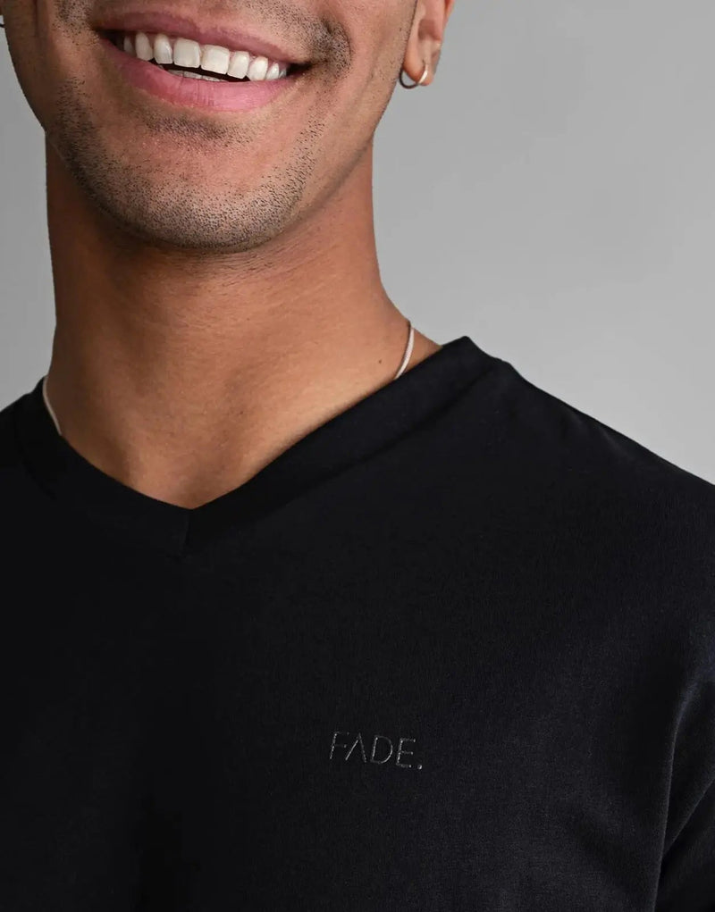 Fade Premium Essential V-Neck Black T-Shirt - Slim Fit Cotton Elastane Comfort