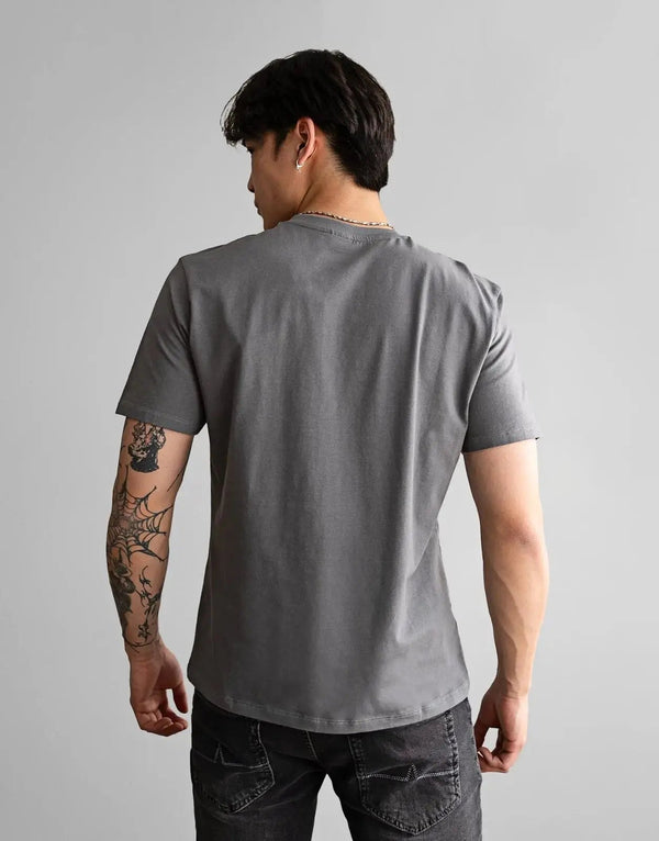 Fade Essential V-Neck Grey T-Shirt: Premium Slim Fit Cotton Blend, Soft Stretch, Modern Style