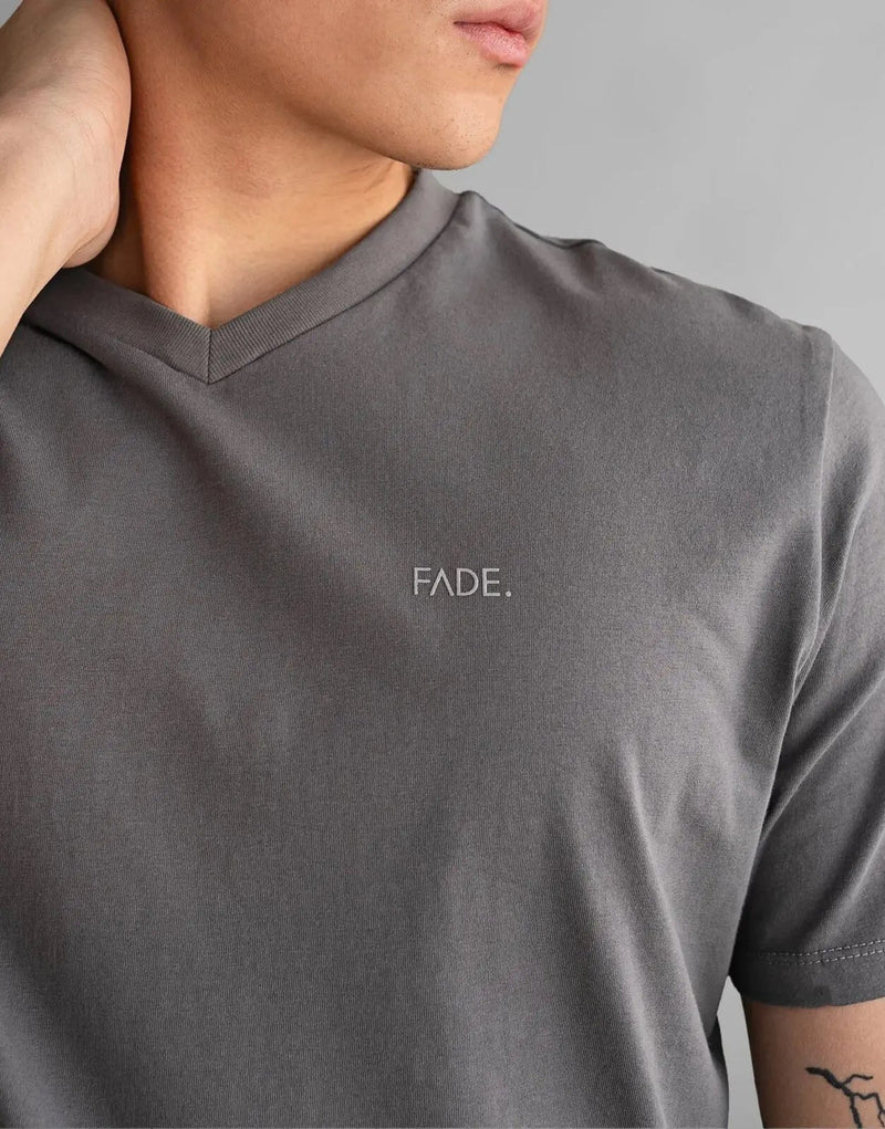 Fade Essential V-Neck Grey T-Shirt: Premium Slim Fit Cotton Blend, Soft Stretch, Modern Style