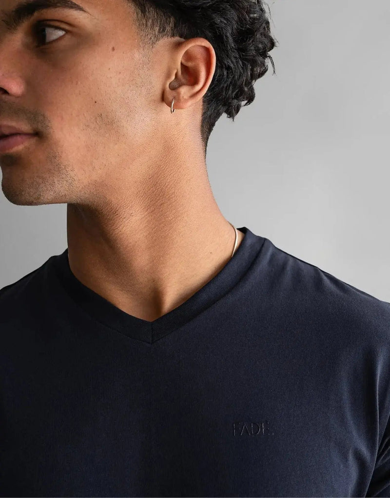 Fade Essential Navy V-Neck T-Shirt: Premium Cotton Blend, Slim Fit, Everyday Comfort