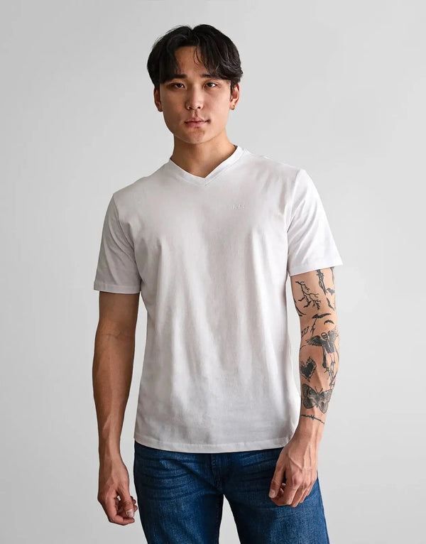 Premium Ultra-Soft Fade Essential V-Neck White T-Shirt - Cotton Blend Slim Fit