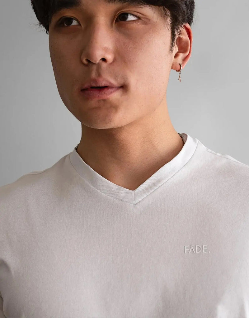 Premium Ultra-Soft Fade Essential V-Neck White T-Shirt - Cotton Blend Slim Fit