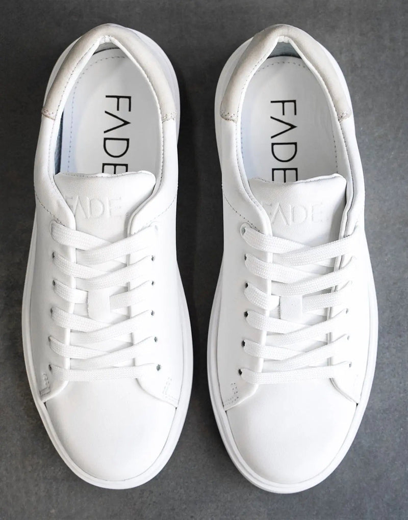 Fade Essential White Leather Sneakers: Premium Comfort, Italian Rubber Sole, Timeless Style