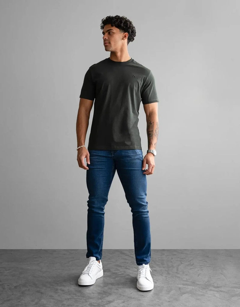 Fade Icon Men's Slim Fit Crew Neck Green T-Shirt with Metal Badge