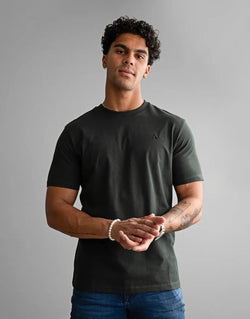 Fade Icon Men's Slim Fit Crew Neck Green T-Shirt with Metal Badge