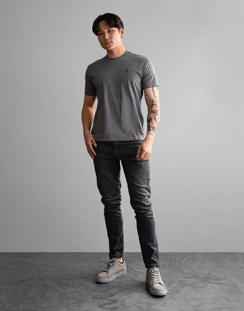 Sophisticated Men's Grey T-Shirt: Premium Cotton Blend Slim Fit, Fade Icon