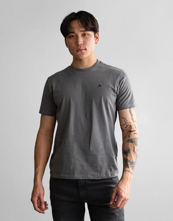 Sophisticated Men's Grey T-Shirt: Premium Cotton Blend Slim Fit, Fade Icon