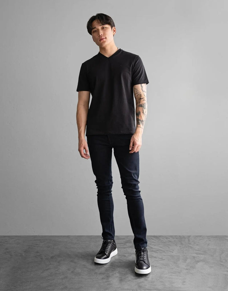 Fade Icon V-Neck Black T-Shirt: Premium Cotton Elastane, Slim Fit Style