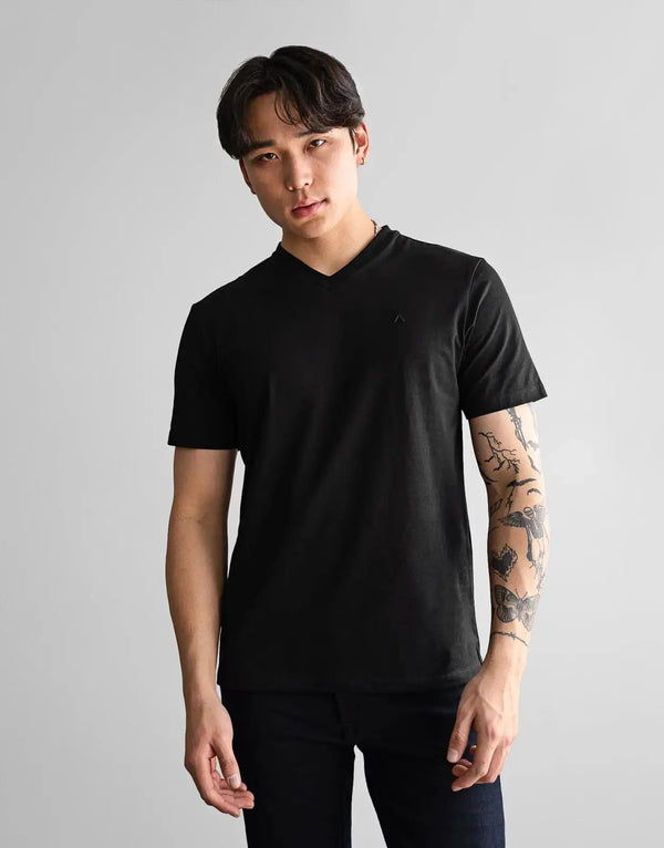 Fade Icon V-Neck Black T-Shirt: Premium Cotton Elastane, Slim Fit Style
