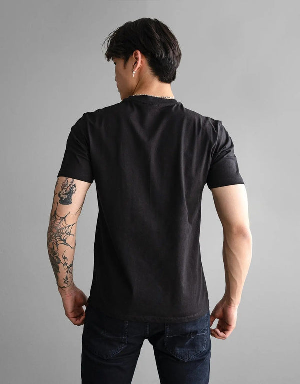 Fade Icon V-Neck Black T-Shirt: Premium Cotton Elastane, Slim Fit Style
