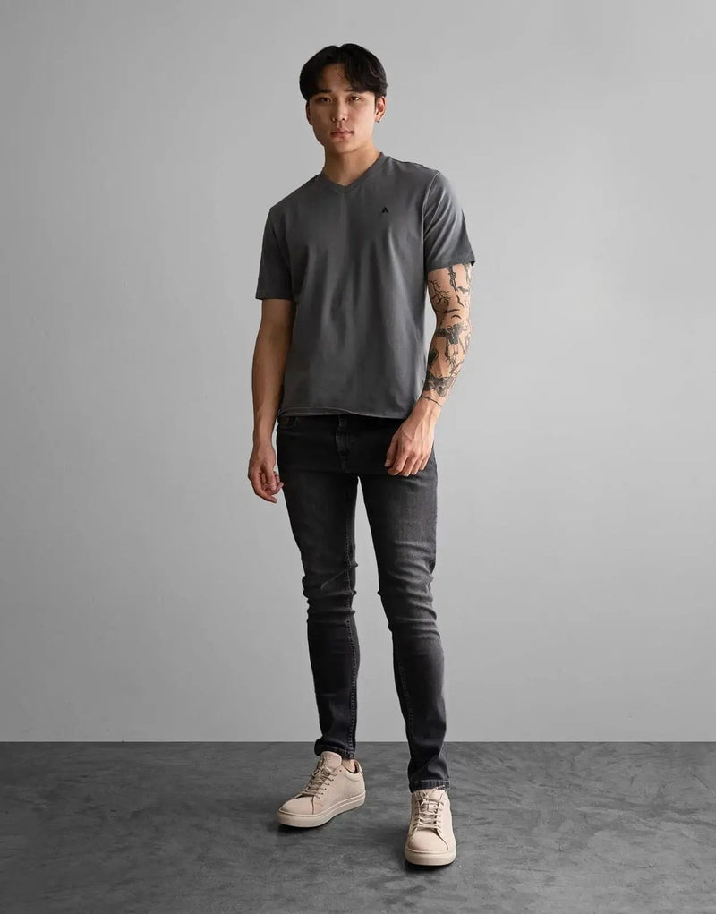Fade Icon V-Neck Grey T-Shirt: Premium Slim Fit Cotton Blend Tee