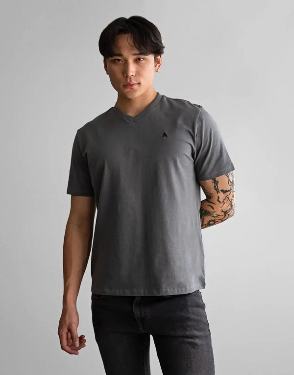 Fade Icon V-Neck Grey T-Shirt: Premium Slim Fit Cotton Blend Tee