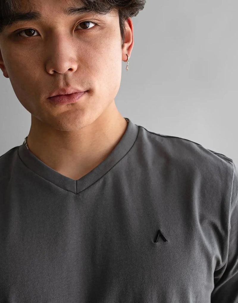 Fade Icon V-Neck Grey T-Shirt: Premium Slim Fit Cotton Blend Tee