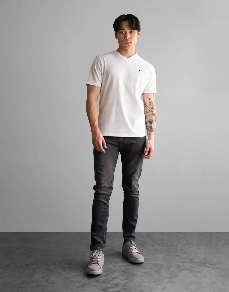 Premium Fade Icon V-Neck White T-Shirt: Slim Fit Cotton Blend Comfort
