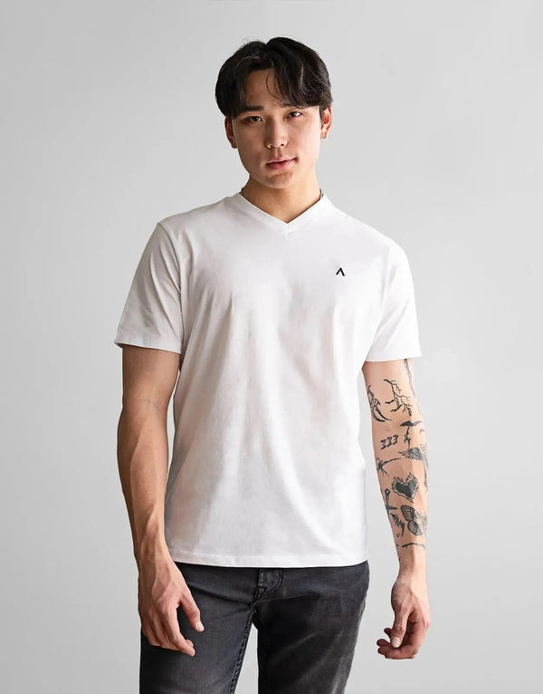 Premium Fade Icon V-Neck White T-Shirt: Slim Fit Cotton Blend Comfort