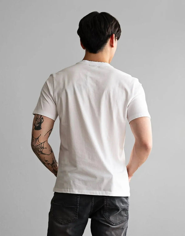 Premium Fade Icon V-Neck White T-Shirt: Slim Fit Cotton Blend Comfort