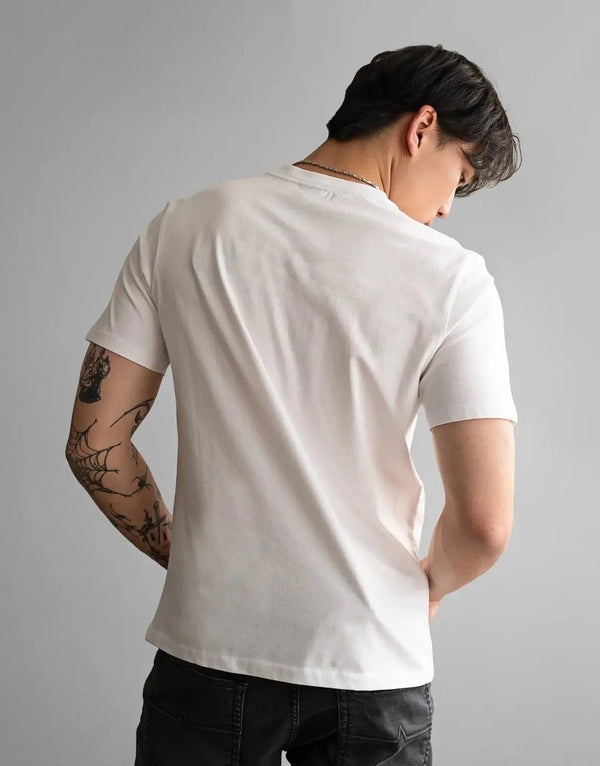 Fade Icon Men's White Slim Fit Cotton Elastane Crew Neck T-Shirt