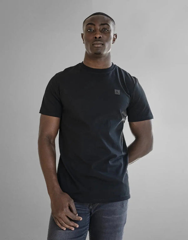 Premium Black Cotton Spandex T-Shirt with Iconic Fade Badge Design