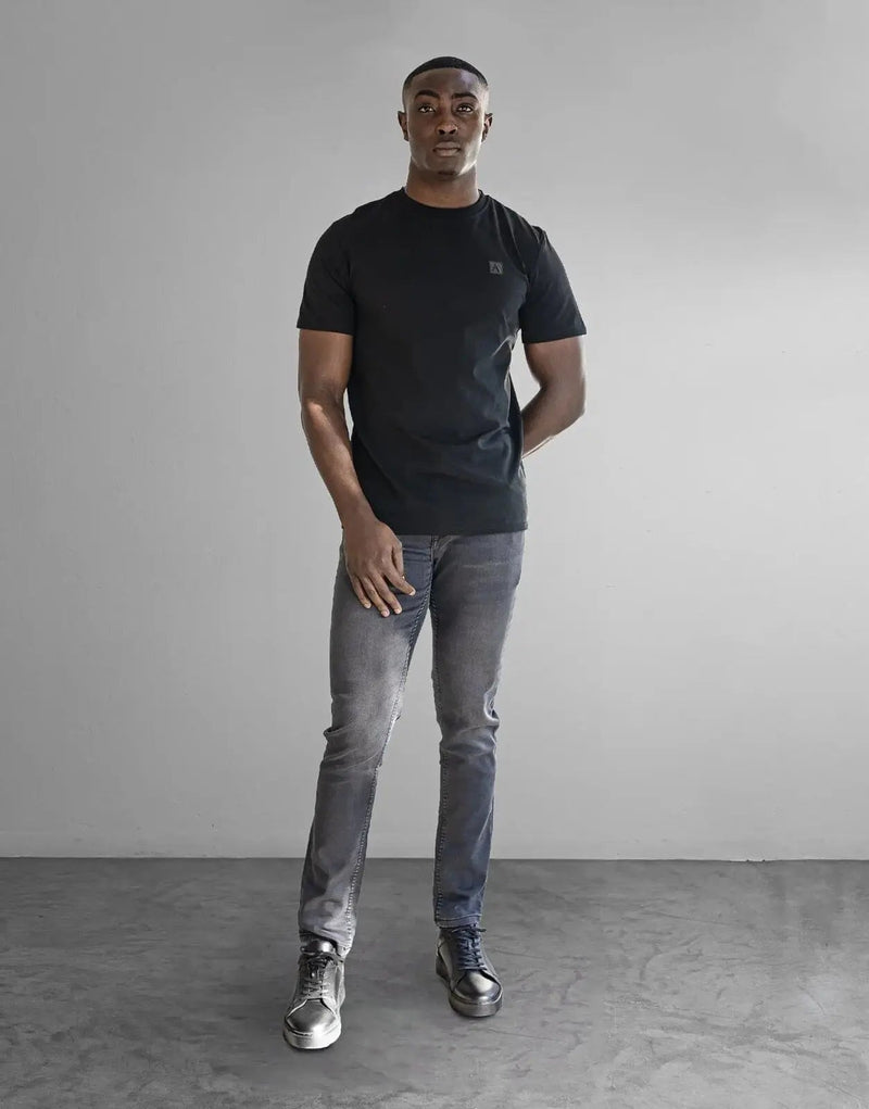 Premium Black Cotton Spandex T-Shirt with Iconic Fade Badge Design
