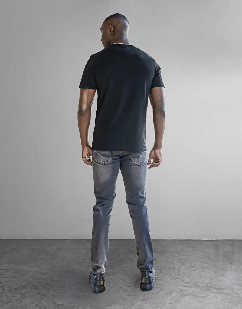 Premium Black Cotton Spandex T-Shirt with Iconic Fade Badge Design
