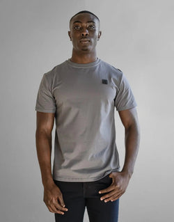 Premium Fade Iconic Badge Grey T-Shirt Soft Cotton Spandex Blend for Men