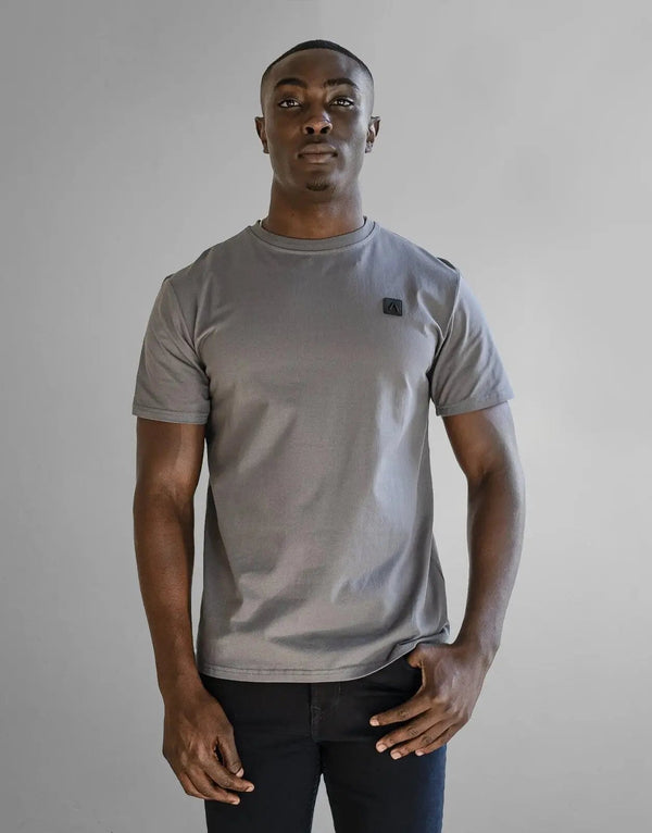 Premium Fade Iconic Badge Grey T-Shirt Soft Cotton Spandex Blend for Men