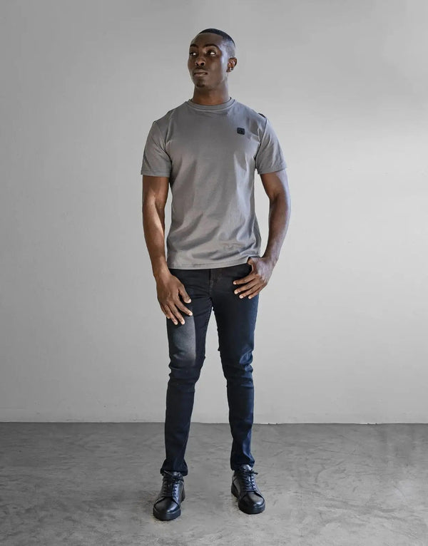 Premium Fade Iconic Badge Grey T-Shirt Soft Cotton Spandex Blend for Men