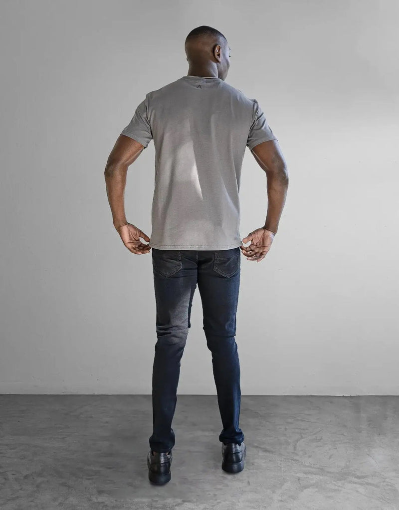 Premium Fade Iconic Badge Grey T-Shirt Soft Cotton Spandex Blend for Men