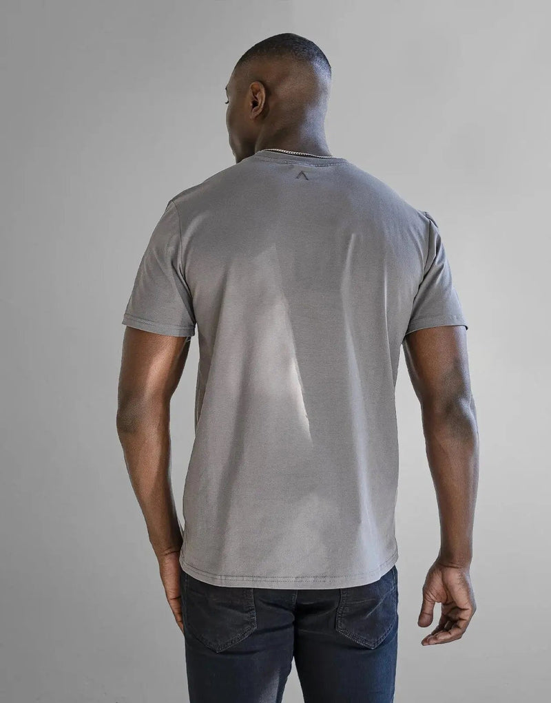 Premium Fade Iconic Badge Grey T-Shirt Soft Cotton Spandex Blend for Men