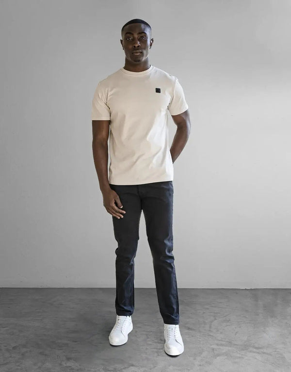 Fade Iconic Badge Stone T-Shirt: Premium Cotton Spandex Blend, Modern Fit Comfort