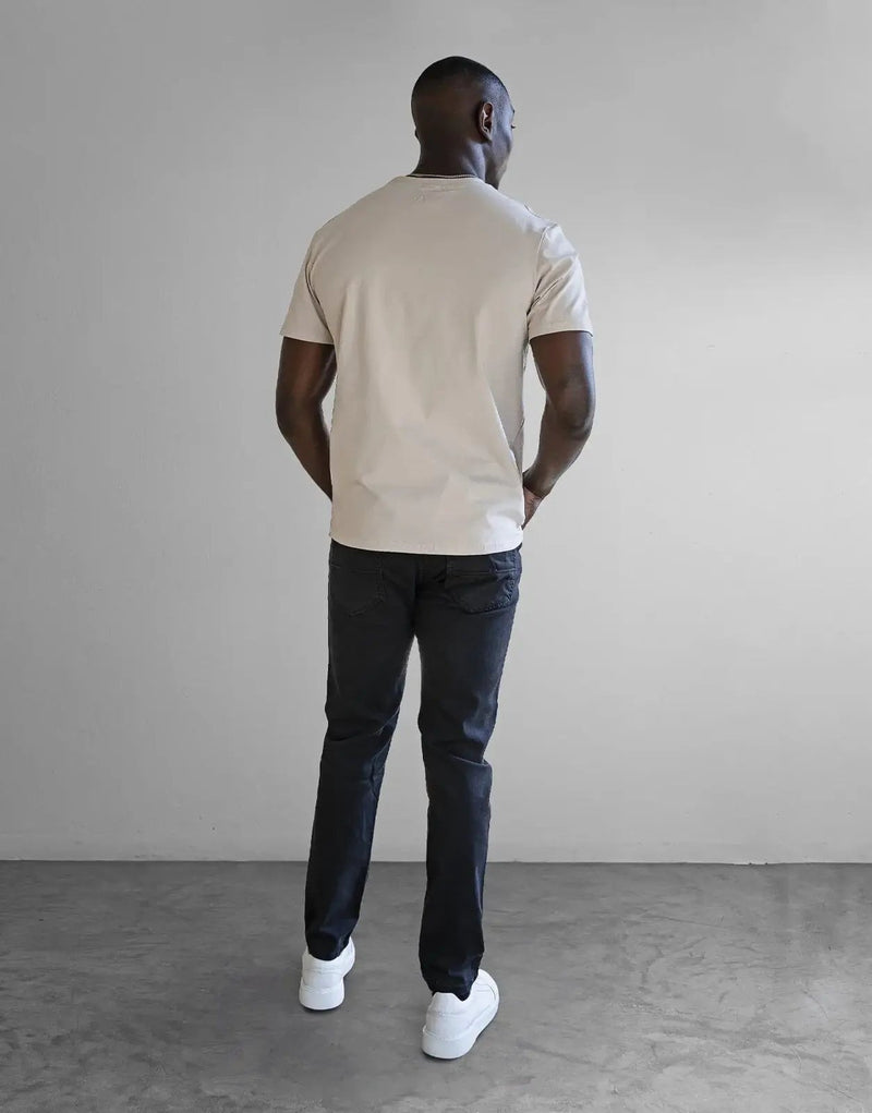Fade Iconic Badge Stone T-Shirt: Premium Cotton Spandex Blend, Modern Fit Comfort