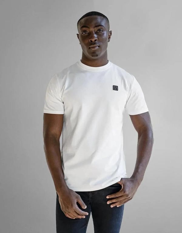 Fade Iconic Badge Pure White Cotton Spandex Men's Crew Neck T-Shirt