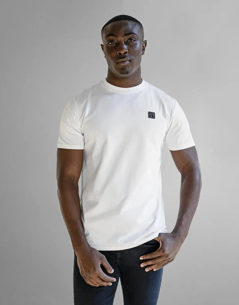Fade Iconic Badge Pure White Cotton Spandex Men's Crew Neck T-Shirt