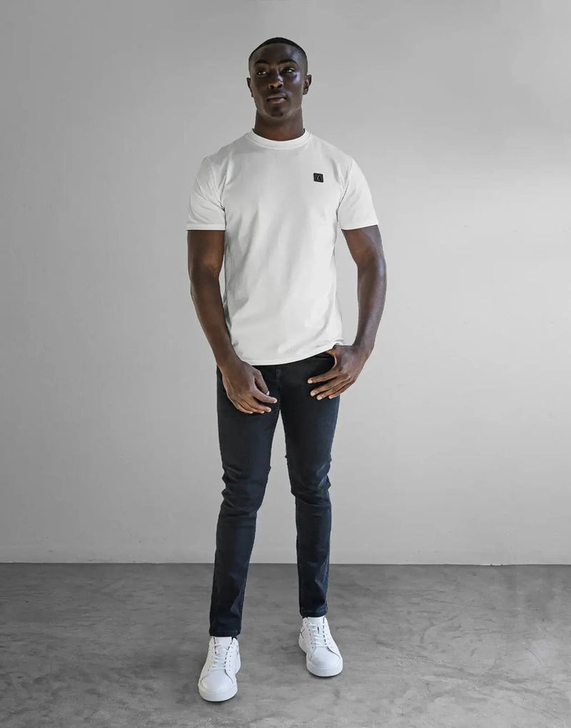 Fade Iconic Badge Pure White Cotton Spandex Men's Crew Neck T-Shirt