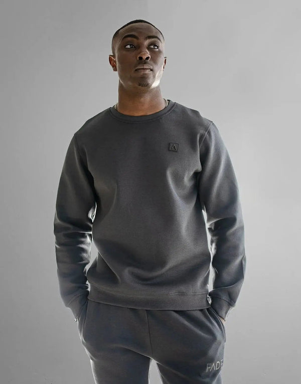 Fade Iconic Men's Premium Stretch Cotton Blend Crewneck Sweatshirt - Grey