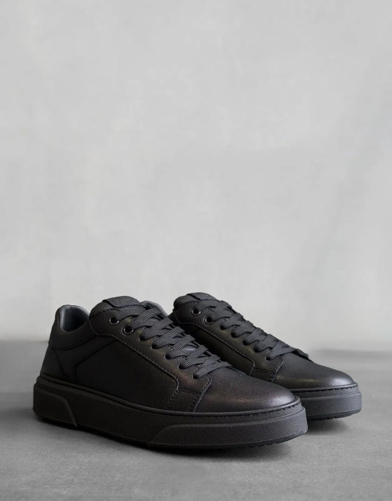 Fade Iconic II Black Leather Sneakers - Premium Italian Sole, Men's Low-Top
