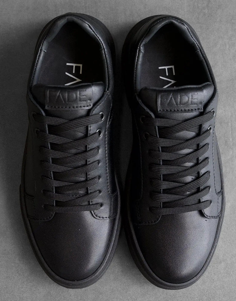 Fade Iconic II Black Leather Sneakers - Premium Italian Sole, Men's Low-Top