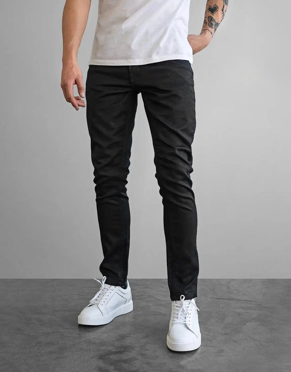 Fade Iconic Rogue Slim Fit Black Wax Coated Stretch Denim Men's Jeans