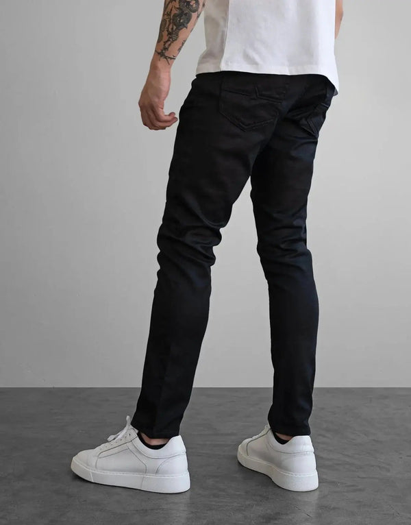 Fade Iconic Rogue Slim Fit Black Wax Coated Stretch Denim Men's Jeans