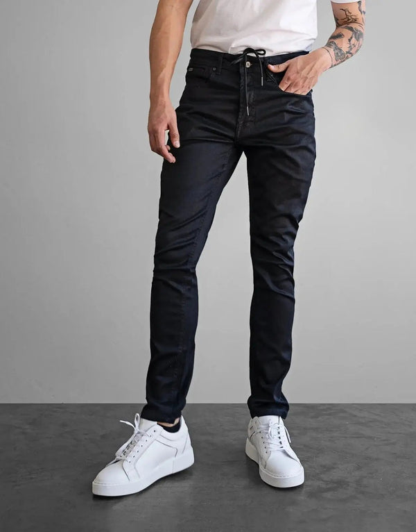 Fade Iconic Shadow Slim Fit Wax Coated Blue Stretch Denim Jeans