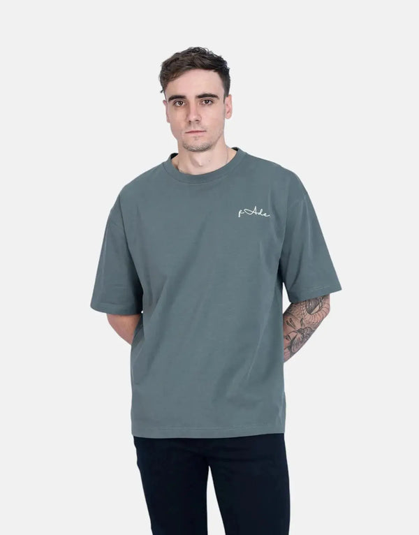 Fade Signature Boxy Green T-Shirt: Premium Cotton, Relaxed Fit, Embroidered Style Tee