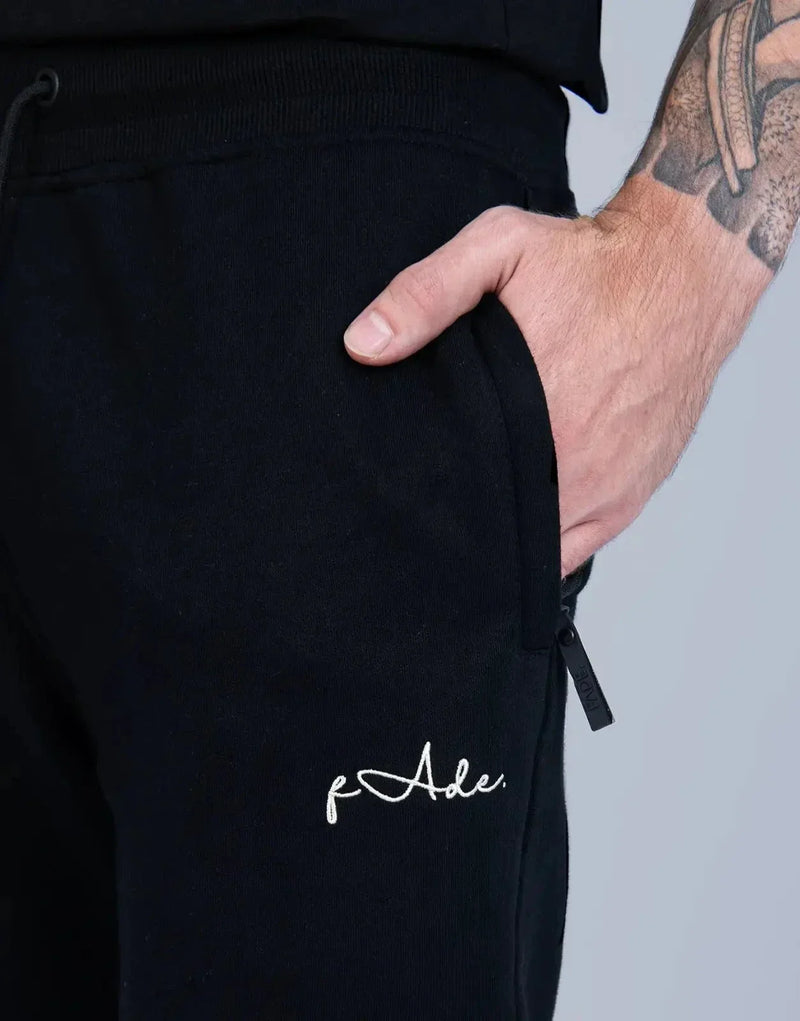 Fade Signature Black Sweatpants: Premium Slim Fit, Cotton Blend, Secure Zip Pockets, Tapered