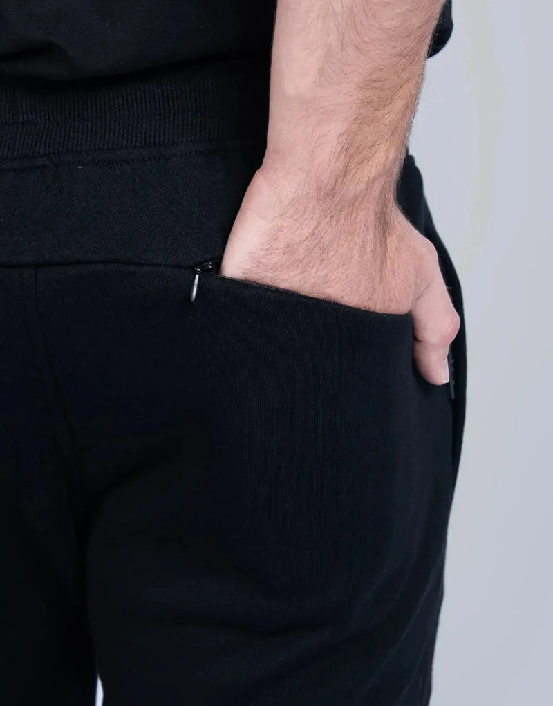 Fade Signature Black Sweatpants: Premium Slim Fit, Cotton Blend, Secure Zip Pockets, Tapered