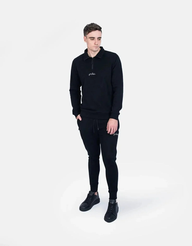 Fade Signature Black Sweatpants: Premium Slim Fit, Cotton Blend, Secure Zip Pockets, Tapered