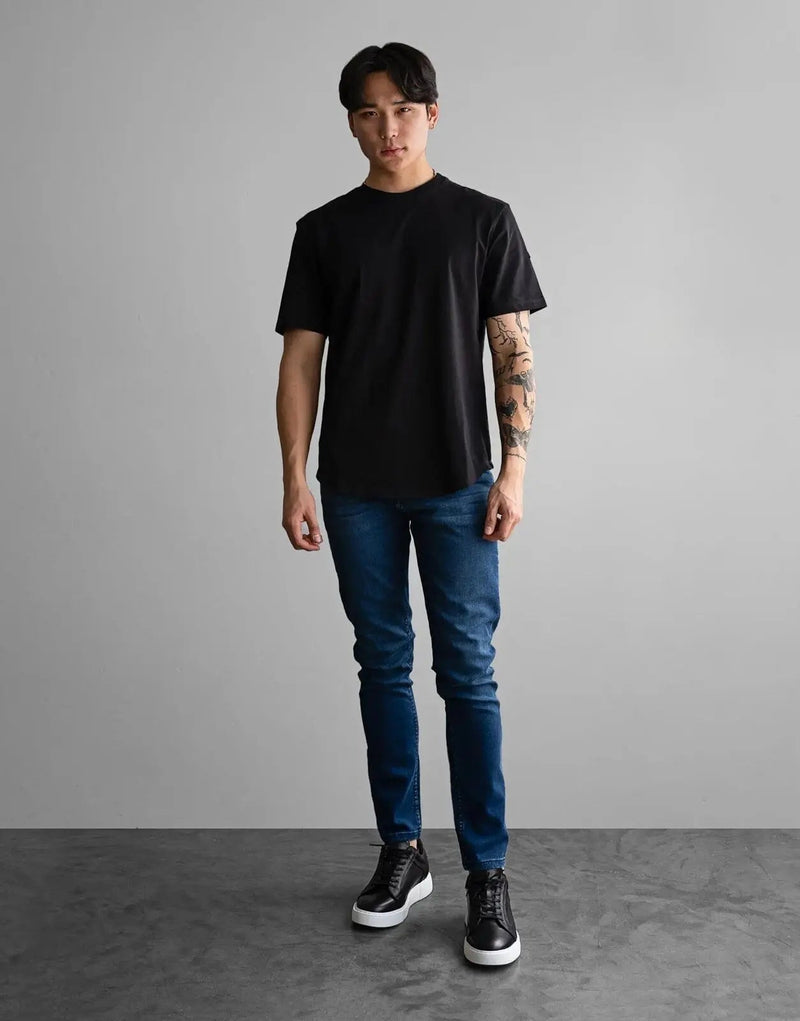 Fade Still Black T-Shirt: Premium Cotton Elastane Slim Fit Crew Neck
